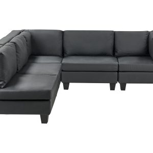 Narożna sofa ekoskóra tapicerowana 5-osobowa czarna 354285 Narożna sofa ekoskóra tapicerowana 5-osobowa czarna 354285