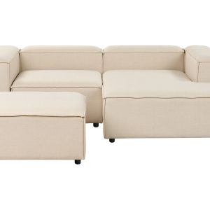 Narożna sofa z otomaną lewa poliester beżowa 410782 Narożna sofa z otomaną lewa poliester beżowa 410782