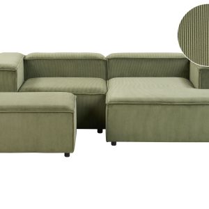 Narożna sofa z otomaną lewa sztruks zielona 410790 Narożna sofa z otomaną lewa sztruks zielona 410790