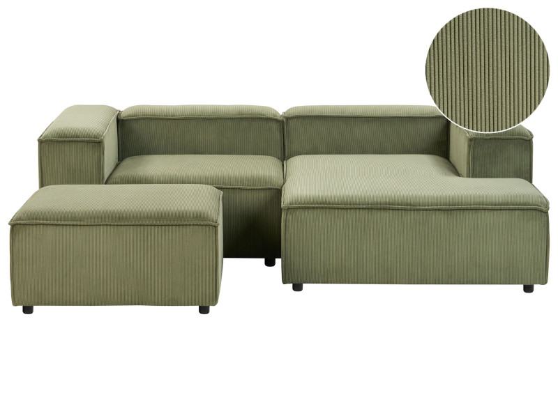 Narożna sofa z otomaną lewa sztruks zielona 410790
