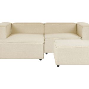 Narożna sofa z otomaną prawostronna lniana beżowa 169556 Narożna sofa z otomaną prawostronna lniana beżowa 169556