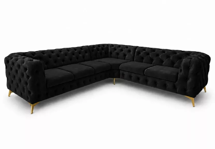 Narożnik Chesterfield Moet glamour pikowany 323x262 cm czarny 228724