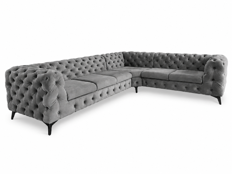 Narożnik Chesterfield Moet glamour pikowany 323x262 cm szary 228726