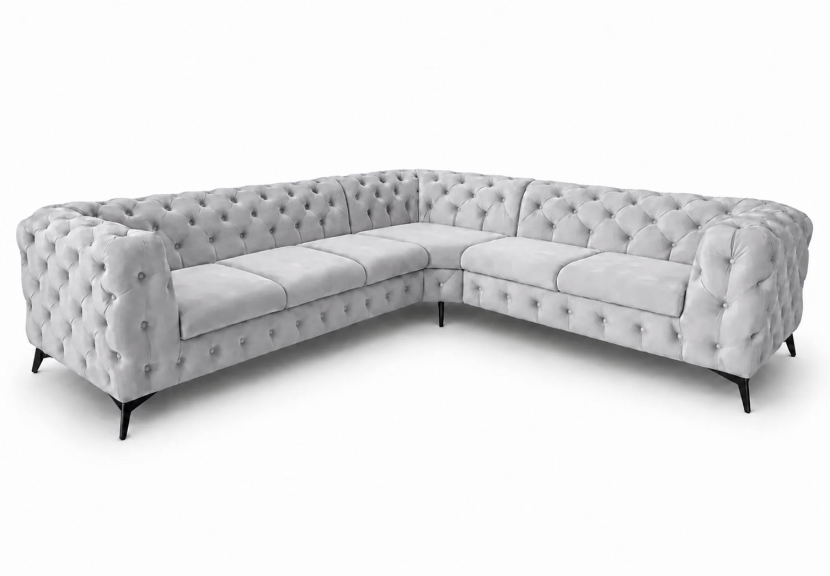 Narożnik Chesterfield Moet glamour pikowany 323x262 jasnoszary 228723