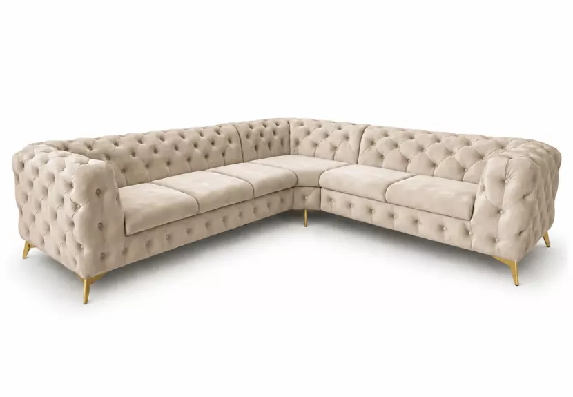 Narożnik Chesterfield Moet glamour pikowany 323x262 tapicerowany beżowy 228720