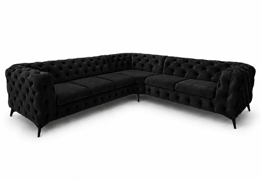 Narożnik Chesterfield Moet glamour pikowany tapicerowany L 323x262 czarny 228721