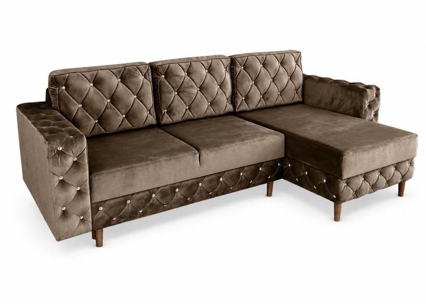 Narożnik Delux glamour z funkcją spania 140x200 DL pojemnik jasny brąz 230304