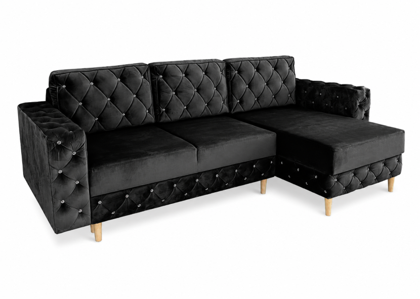 Narożnik Delux L glamour czarny velvet funkcja spania DL pojemnik 230306