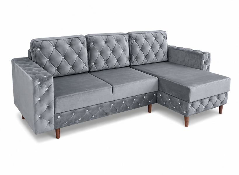 Narożnik Delux L glamour funkcja spania 140x200 DL pojemnik jasnoszary 230302