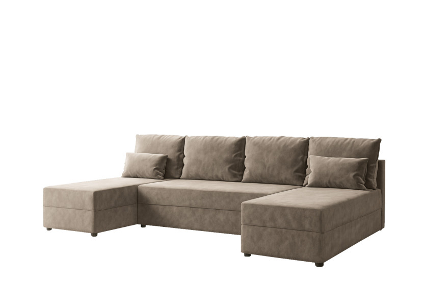 Narożnik Domino U Fit Gładki Rozkładany z Funkcją Spania Beżowy 865084