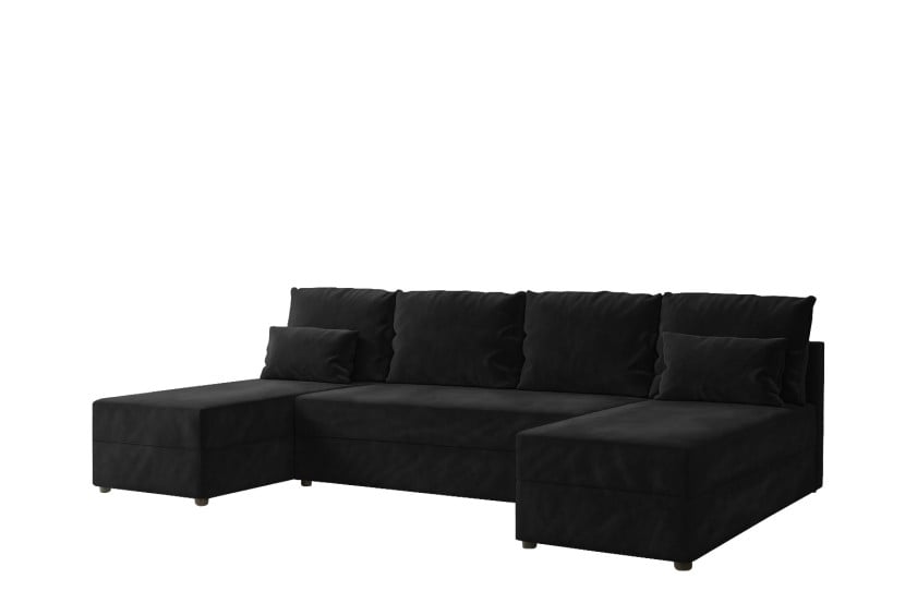 Narożnik Domino U Fit Gładki Rozkładany z Funkcją Spania Czarny 865086