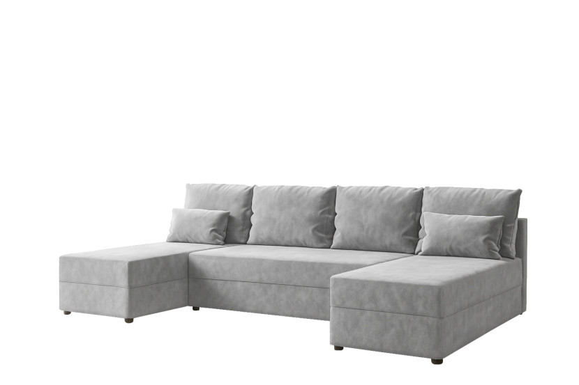 Narożnik Domino U Fit Gładki Rozkładany z Funkcją Spania Jasny Szary 865087