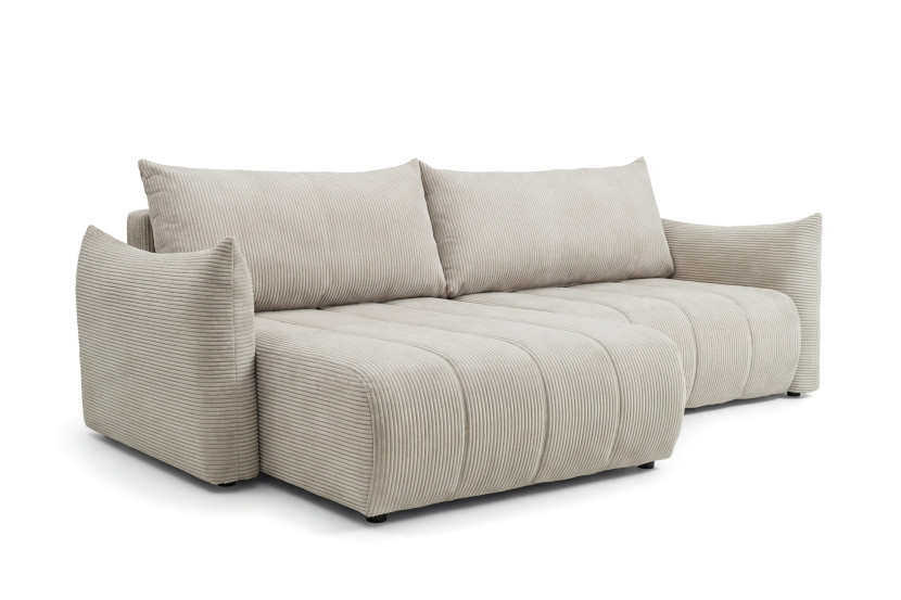 Narożnik Flo, z funkcją spania, do salonu, tkanina Poso, beż (100) 930072