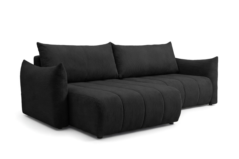 Narożnik Flo, z funkcją spania, do salonu, tkanina Poso, czarny (135) 930071