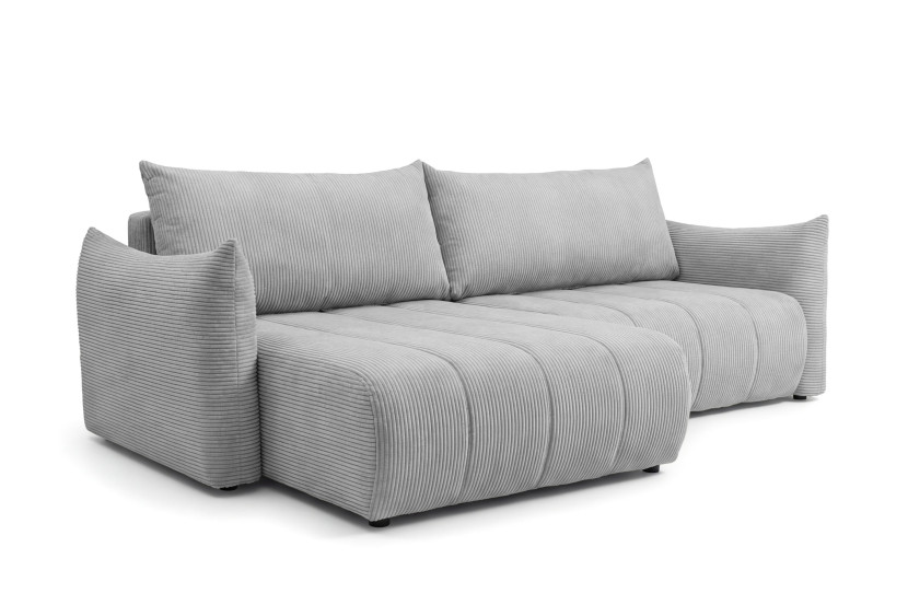 Narożnik Flo, z funkcją spania, do salonu, tkanina Poso, jasnoszary (55) 930077