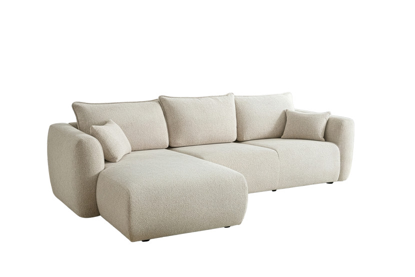 Narożnik Flora z funkcją spania, do salonu, tkanina Bella, lewy, ecru 834100