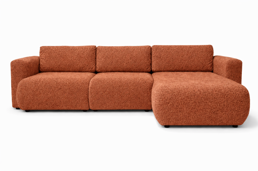 Narożnik Lambert 283 cm z funkcją spania | bouclé | pojemnik prawy rudy 1078096