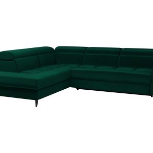 Narożnik lewostronny Emerald rozkładany z pojemnikiem welurowy zielony 42467 Narożnik lewostronny Emerald rozkładany z pojemnikiem welurowy zielony 42467