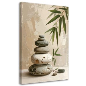 Obraz do salonu sypialni biura, Kamienie zen spa liście bambusa 70×100 888240 Obraz do salonu sypialni biura, Kamienie zen spa liście bambusa 70×100 888240