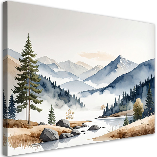 Obraz do salonu sypialni biura, Krajobraz górski natura drzewa 90x60 891057