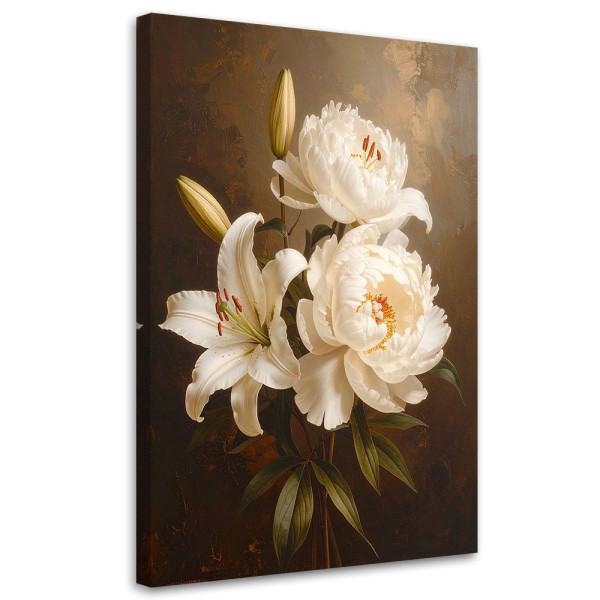 Obraz do salonu sypialni biura, Kremowe lilie piwonie kwiaty retro 40x60 886546