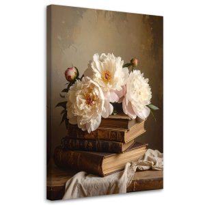 Obraz do salonu sypialni biura kuchni, Kwiaty piwonie ksiązki 80×120 890999 Obraz do salonu sypialni biura kuchni, Kwiaty piwonie ksiązki 80×120 890999