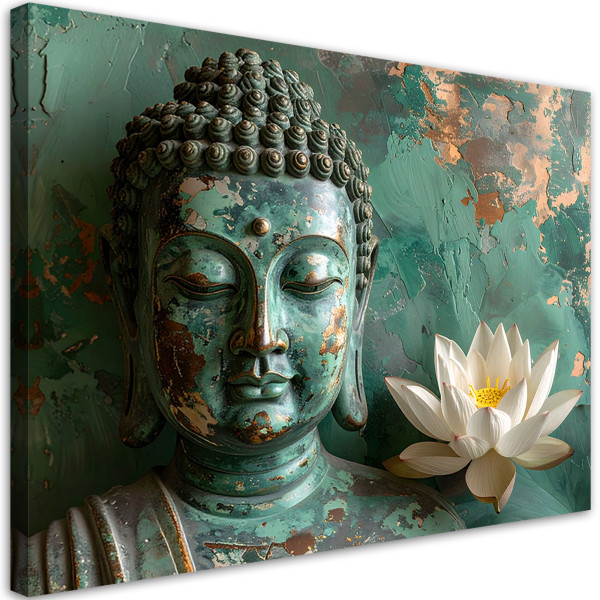 Obraz do salonu sypialni biura, Kwiat Lotosu Budda Zen Spa zielony 45x30 890261