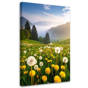 Obraz do salonu sypialni biura, Łąka dmuchawce pejzaż górski 70×100 884801 Obraz do salonu sypialni biura, Łąka dmuchawce pejzaż górski 70×100 884801