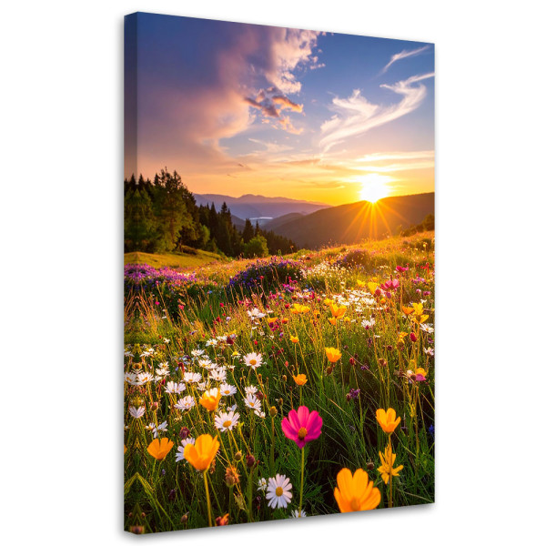 Obraz do salonu sypialni biura, Łąka kwiaty pejzaż górski natura 40x60 889827
