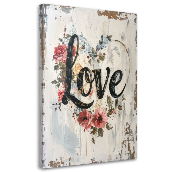 Obraz do salonu sypialni biura loftu, Napis Love róze w stylu shabby 30x45 886744