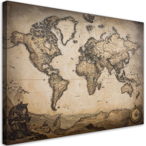 Obraz do salonu sypialni biura, Mapa świata w stylu vintage 100x70 889556