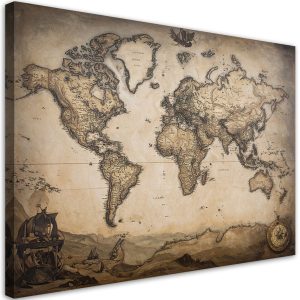 Obraz do salonu sypialni biura, Mapa świata w stylu vintage 90×60 889758 Obraz do salonu sypialni biura, Mapa świata w stylu vintage 90×60 889758