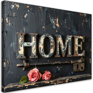 Obraz do salonu sypialni biura, Napis Home róże Typografia retro 120×80 889008