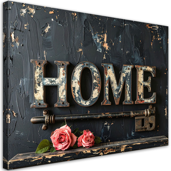 Obraz do salonu sypialni biura, Napis Home róże Typografia retro 120x80 889008