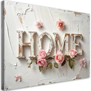 Obraz do salonu sypialni biura, Napis Home róże Typografia shabby 45×30 890959
