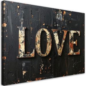 Obraz do salonu sypialni biura, Napis Love w stylu retro na czarnym 120×80 891156 Obraz do salonu sypialni biura, Napis Love w stylu retro na czarnym 120×80 891156