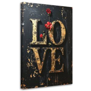 Obraz do salonu sypialni biura, Napis Love w stylu retro na czarnym 60×90 891443 Obraz do salonu sypialni biura, Napis Love w stylu retro na czarnym 60×90 891443