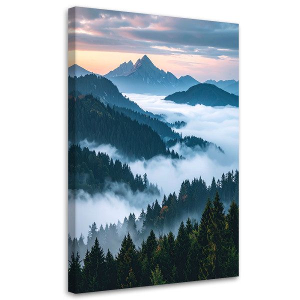 Obraz do salonu sypialni biura, Pejzaż widok góry las mgła natura 40x60 888747
