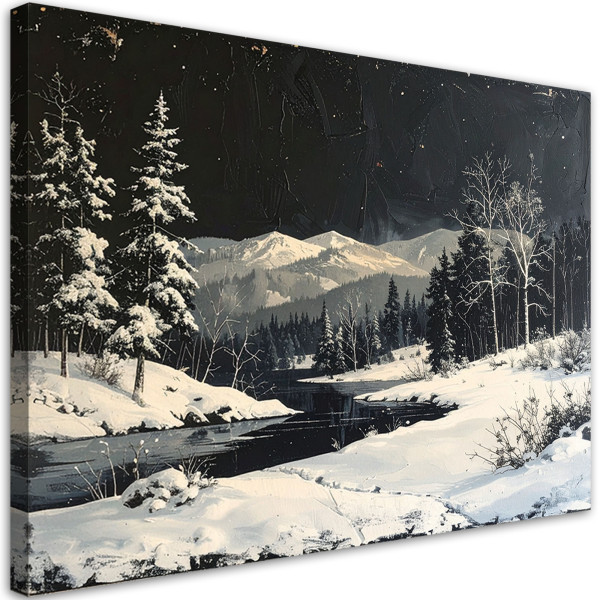 Obraz do salonu sypialni biura, Pejzaż zimowy śnieg góry drzewa 60x40 883109