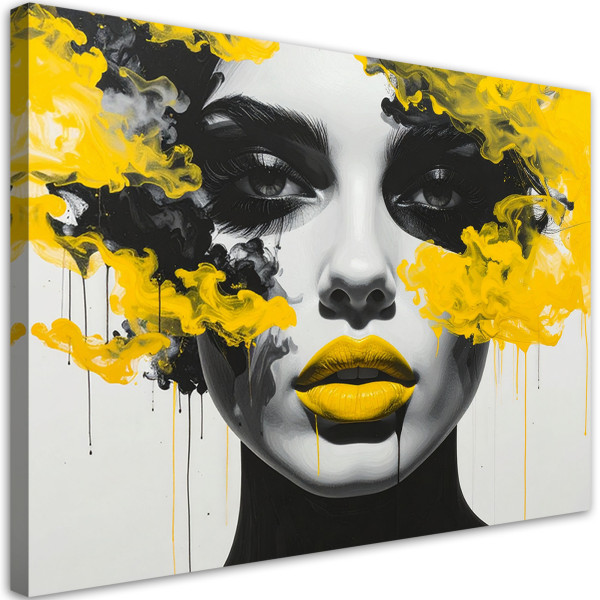 Obraz do salonu sypialni biura, Portret kobiety z elementami żóltego 30x20 885576