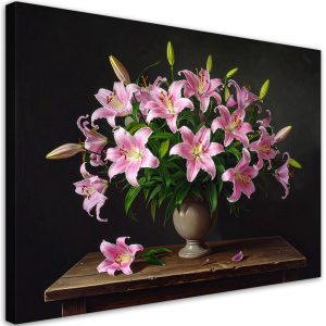 Obraz do salonu sypialni biura, Różowe lilie kwiaty 60×40 885350 Obraz do salonu sypialni biura, Różowe lilie kwiaty 60×40 885350