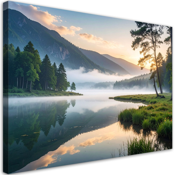 Obraz do salonu sypialni biura, Widok jezioro las we mgle 45x30 889452