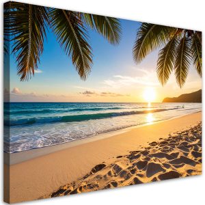 Obraz do salonu sypialni biura, Zachód słońca Plaża Palmy 45×30 886515 Obraz do salonu sypialni biura, Zachód słońca Plaża Palmy 45×30 886515