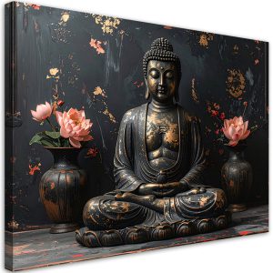 Obraz do salonu sypialni, Budda Zen Spa Kwiaty na czarnym tle 30×20 882884 Obraz do salonu sypialni, Budda Zen Spa Kwiaty na czarnym tle 30×20 882884