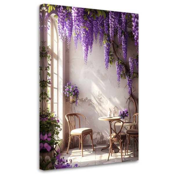 Obraz do salonu sypialni, Fioletowe Kwiaty Kawiarnia 20x30 998351