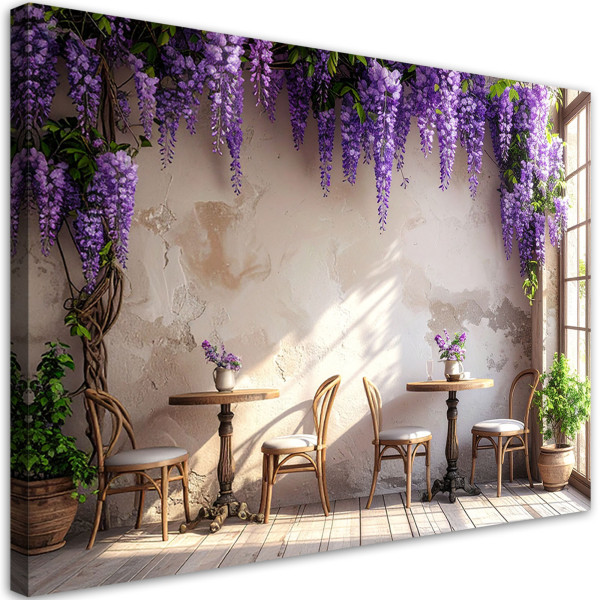Obraz do salonu sypialni, Fioletowe Kwiaty Kawiarnia 60x40 997549
