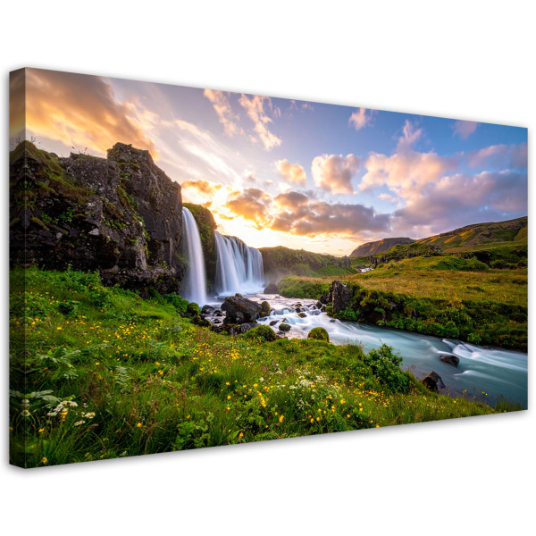 Obraz do salonu sypialni jadalni, Widok łąka wodospad natura 80x40 889800