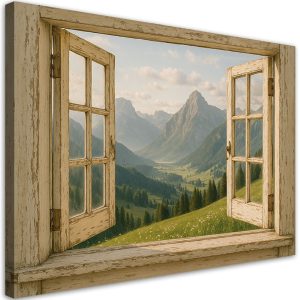 Obraz do salonu sypialni jadalni, Widok z okna na góry Shabby Chic 120×80 781486 Obraz do salonu sypialni jadalni, Widok z okna na góry Shabby Chic 120×80 781486