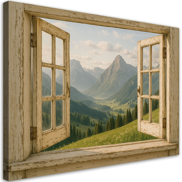 Obraz do salonu sypialni jadalni, Widok z okna na góry Shabby Chic 90x60 780535