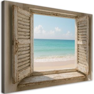 Obraz do salonu sypialni jadalni, Widok z okna na plażę Shabby Chic 90×60 779093 Obraz do salonu sypialni jadalni, Widok z okna na plażę Shabby Chic 90×60 779093